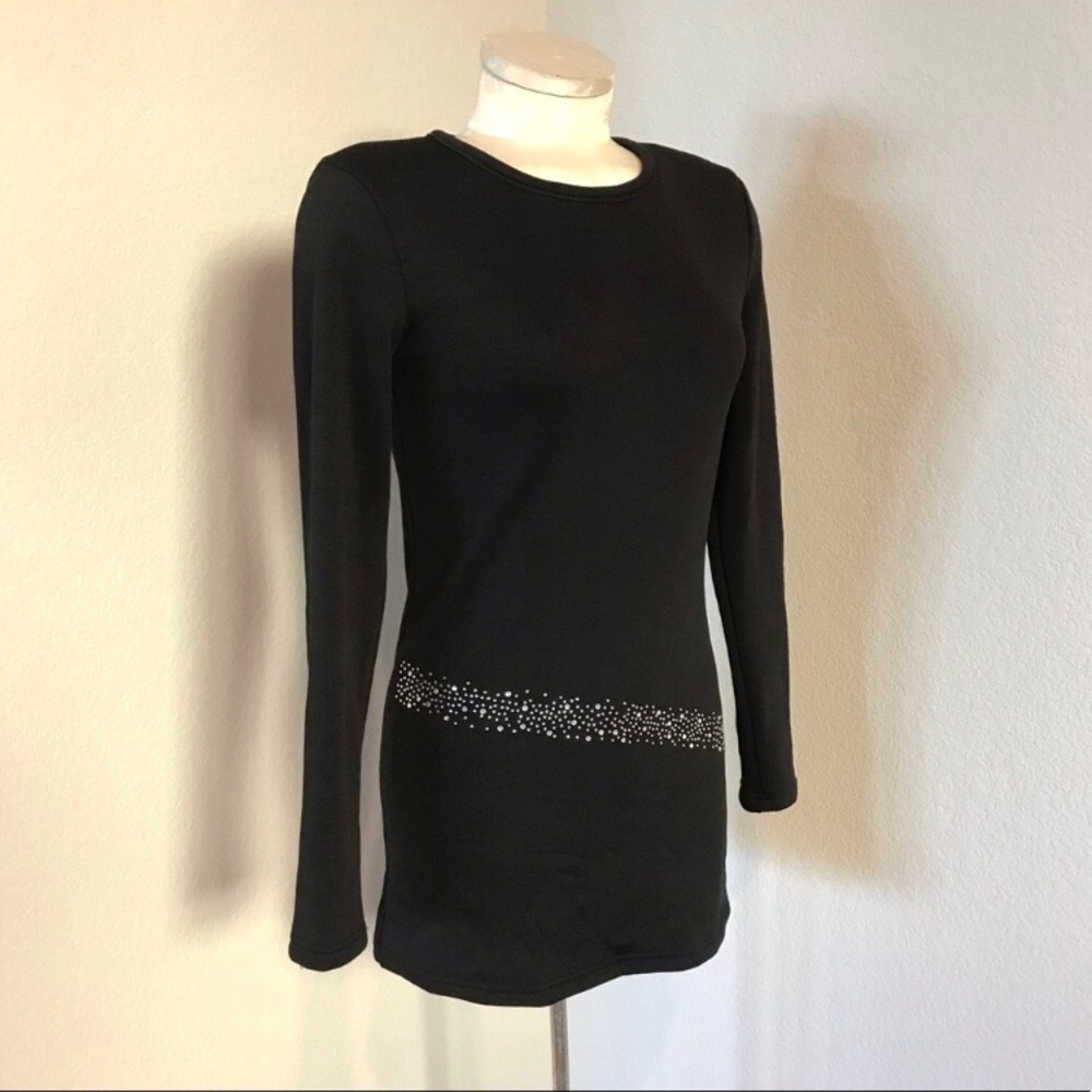 Black long sleeve rhinestone detail long top